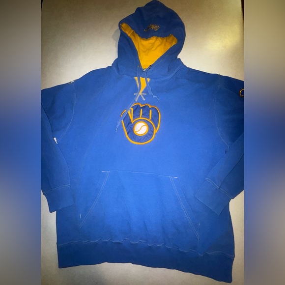 Cooperstown Milwaukee Brewers Hoodie Thermal Blue RARE See Measurements Large XL - Picture 1 of 6